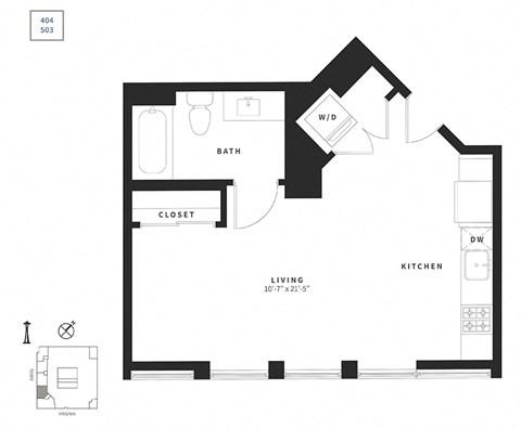 Floor plan for studio, 1 bath, 473 sqft